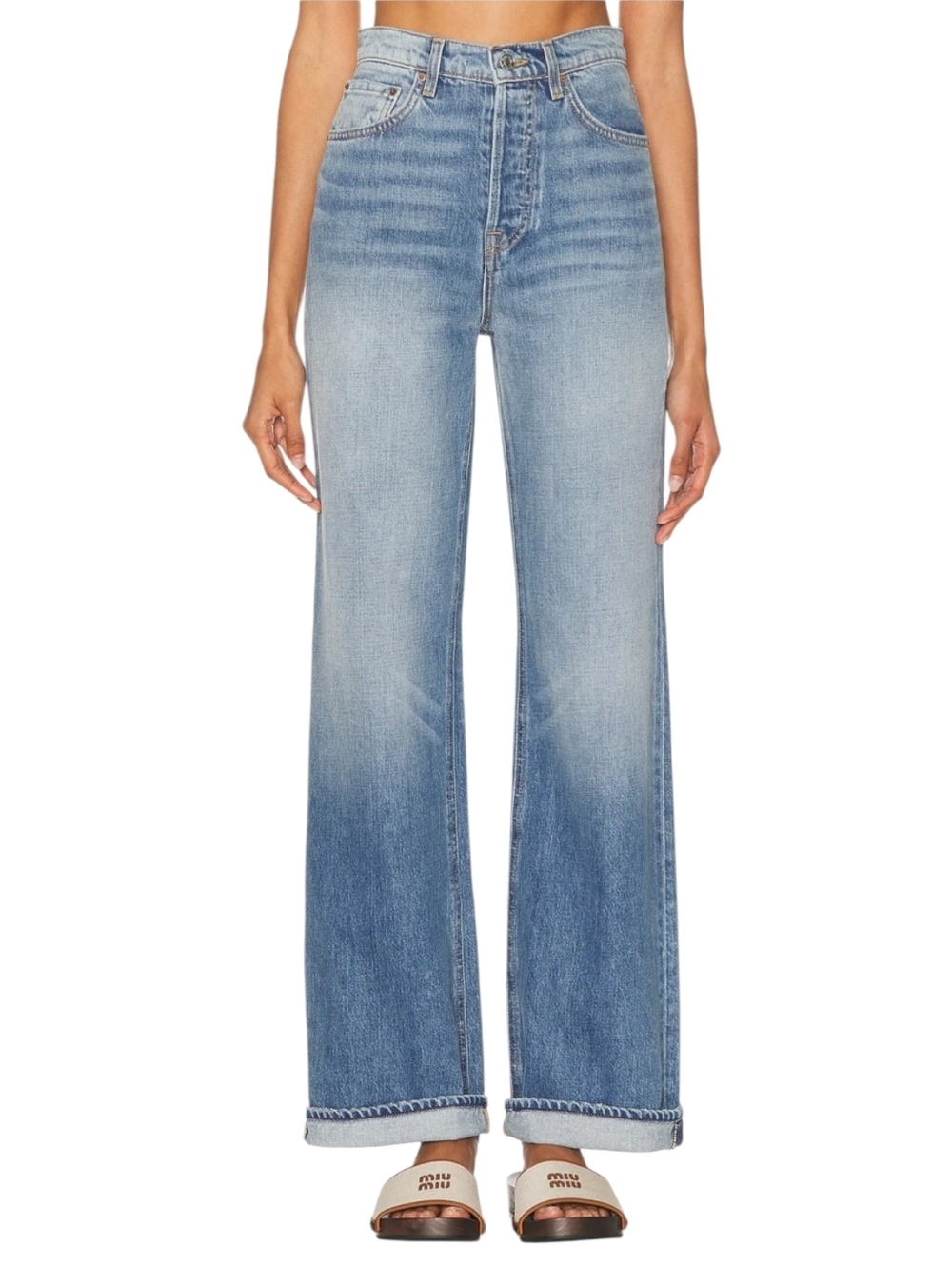GRLFRND The Brooklyn High Rise Loose Straight Jeans Blue Denim Size 26